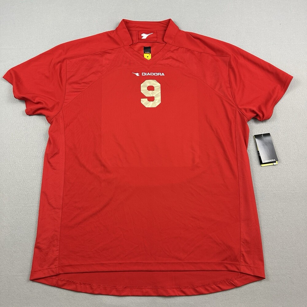 Diadora Jersey Men Extra Large Red Soccer #9 DIA DRY Short Sleeve Top XL